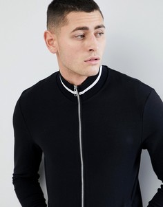 Черная облегающая спортивная куртка с контрастной отделкой ASOS DESIGN - Черный