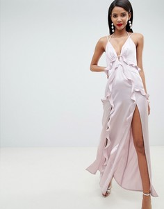 Атласное платье макси с глубоким вырезом и открытой спиной ASOS DESIGN - Фиолетовый