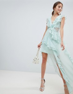 Асимметричное платье макси с кружевной вставкой ASOS DESIGN - Зеленый