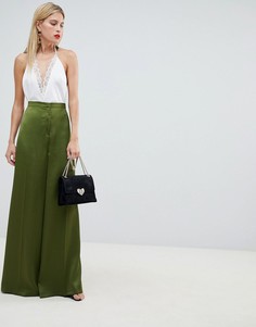 Атласные брюки с широкими штанинами ASOS DESIGN Tailored - Зеленый
