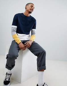 Темно-синий свободный удлиненный лонгслив в стиле колор блок ASOS DESIGN - Темно-синий