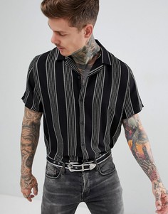 Черная oversize-рубашка в полоску с отложным воротником ASOS DESIGN - Черный