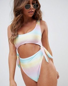 Слитный купальник с высоким вырезом на бедрах ASOS DESIGN - Мульти