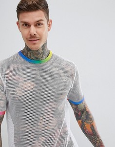 Свободная длинная футболка с радужными манжетами и воротом ASOS DESIGN - Белый