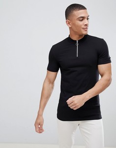 Черная обтягивающая футболка с высоким воротом и молнией ASOS DESIGN - Черный