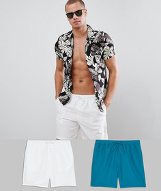 Комплект из 2 шорт для плавания (белые/сине-зеленые) ASOS DESIGN - Скидка - Мульти