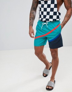 Шорты для плавания средней длины с диагональными полосками ASOS DESIGN - Синий