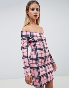 Платье в стиле блейзера с открытыми плечами и принтом в клетку ASOS DESIGN - Мульти