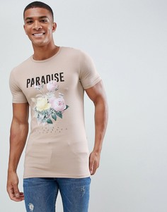 Облегающая футболка с надписью и цветочным принтом ASOS DESIGN - Коричневый