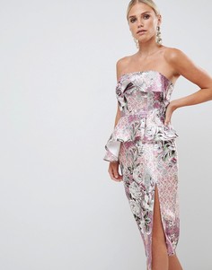 Структурированное платье миди с цветочным принтом и вырезом бандо ASOS DESIGN - Мульти
