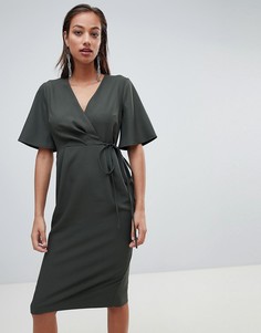 Платье миди с запахом и поясом ASOS DESIGN - Зеленый