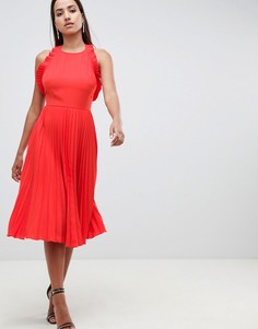 Плиссированное платье миди с оборками и открытой спиной ASOS DESIGN - Красный
