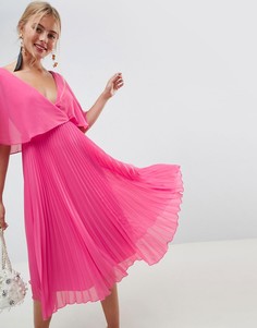 Платье миди с плиссированной юбкой и расклешенными рукавами ASOS DESIGN - Розовый
