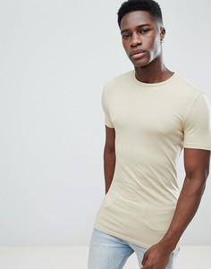 Бежевая удлиненная облегающая футболка с круглым вырезом ASOS DESIGN - Бежевый