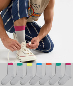 7 пар серых носков с яркой отделкой и логотипом на подошве ASOS DESIGN - Серый