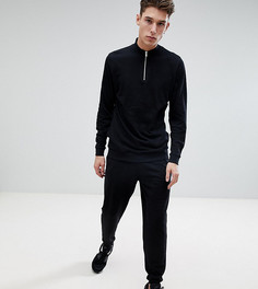 Черный спортивный костюм из пике со свитшотом и джоггерами ASOS DESIGN tall - Черный