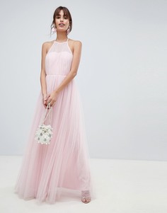 Премиум-платье макси из тюля с бретелью через шею ASOS DESIGN - Синий