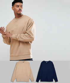 Комплект из 2 oversize-свитшотов (темно-синий/бежевый) ASOS DESIGN - Мульти