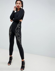 Облегающие брюки с завышенной талией и отделкой ASOS DESIGN - Черный