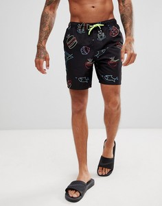 Шорты для плавания средней длины с принтом ASOS DESIGN - Черный