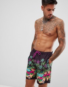 Шорты для плавания средней длины с принтом ASOS DESIGN - Черный
