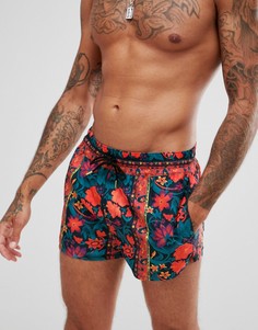 Короткие шорты для плавания с винтажным цветочным принтом ASOS DESIGN - Оранжевый