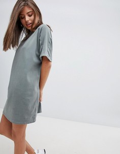 Выбеленное платье-футболка с отворотами на рукавах ASOS DESIGN - Зеленый