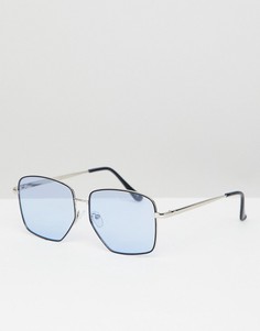 Квадратные солнцезащитные очки в серебристой оправе с голубыми стеклами ASOS DESIGN - Синий