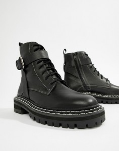 Кожаные премиум-ботинки на массивной подошве со шнуровкой ASOS DESIGN - Черный