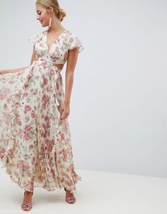 Плиссированное платье макси с цветочным принтом ASOS DESIGN - Мульти