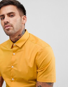 Светло-желтая приталенная рубашка с короткими рукавами ASOS DESIGN - Желтый