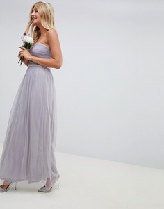 Сетчатое платье-бандо макси с отделкой на талии ASOS DESIGN Bridesmaid - Фиолетовый