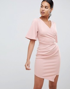 Платье мини с запахом и сетчатой вставкой ASOS DESIGN - Розовый