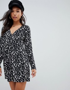 Свободное платье мини на пуговицах с леопардовым принтом ASOS DESIGN - Мульти