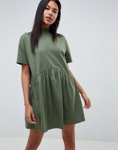 Хлопковое oversize-платье мини с высоким воротом ASOS DESIGN - Зеленый