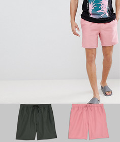 Комплект из 2 пар шорт для плавания (розовые/цвета хаки) ASOS DESIGN - Скидка - Мульти