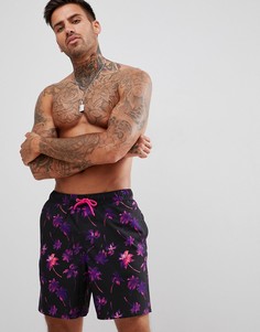 Розовые шорты для плавания средней длины с пальмовым принтом ASOS DESIGN - Черный