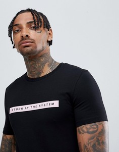 Длинная обтягивающая футболка с принтом Stuck in the system ASOS DESIGN - Черный