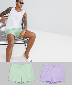Комплект из 2 коротких шорт для плавания (зеленые/фиолетовые) ASOS DESIGN - Скидка - Мульти
