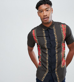 Черная рубашка классического кроя с принтом ASOS DESIGN Tall - Черный