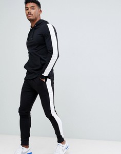 Черные спортивные суперузкие брюки и худи с полосками по бокам ASOS DESIGN - Черный