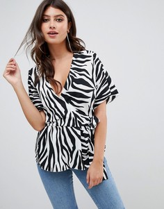 Топ с запахом, рукавами-кимоно и зебровым принтом ASOS DESIGN - Мульти