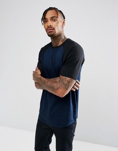 Длинная футболка с рукавами реглан контрастного цвета ASOS DESIGN - Темно-синий