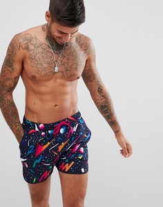 Короткие шорты для плавания с геометрическим принтом ASOS DESIGN Runner - Черный