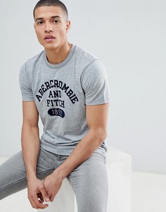 Серая меланжевая футболка с флоковым принтом логотипа Abercrombie & Fitch - Серый