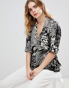 Топ со звериным принтом, запахом и воротником ASOS DESIGN - Мульти