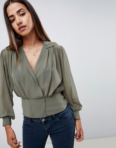 Полупрозрачная блузка с отделкой на воротнике ASOS DESIGN - Зеленый