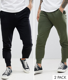 2 пары джоггеров скинни (черные/темно-зеленые) ASOS DESIGN - Мульти