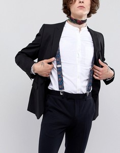 Темно-синие широкие подтяжки с принтом пейсли ASOS DESIGN Wedding - Темно-синий