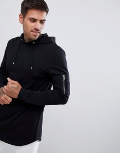 Удлиненный облегающий худи с карманом MA1 и асимметричным краем ASOS DESIGN - Черный